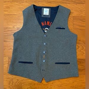 A Fish Named Fred Vest Men's 42 Got Hooked V Neck Button Up Waistcoat gilet blue